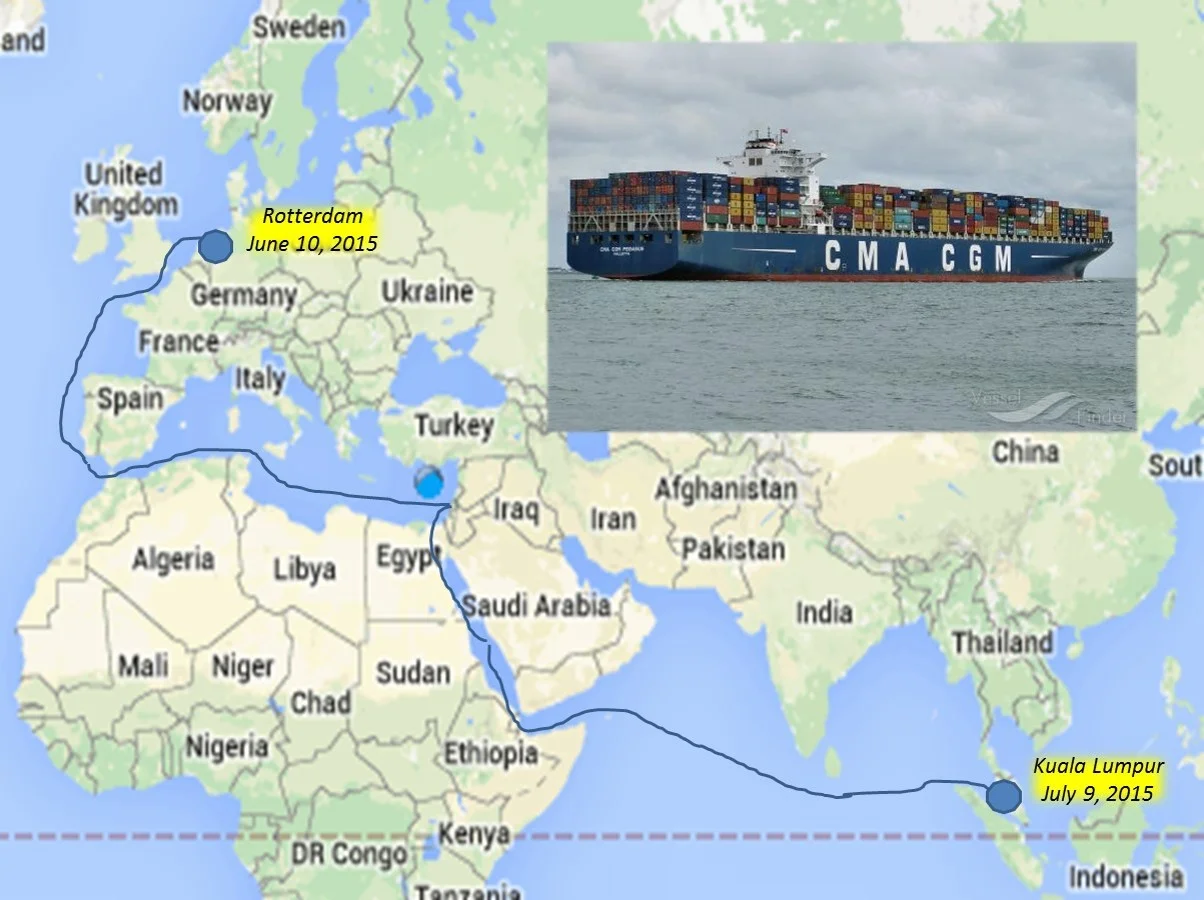 Cargo cruising Rotterdam to Port Kelang