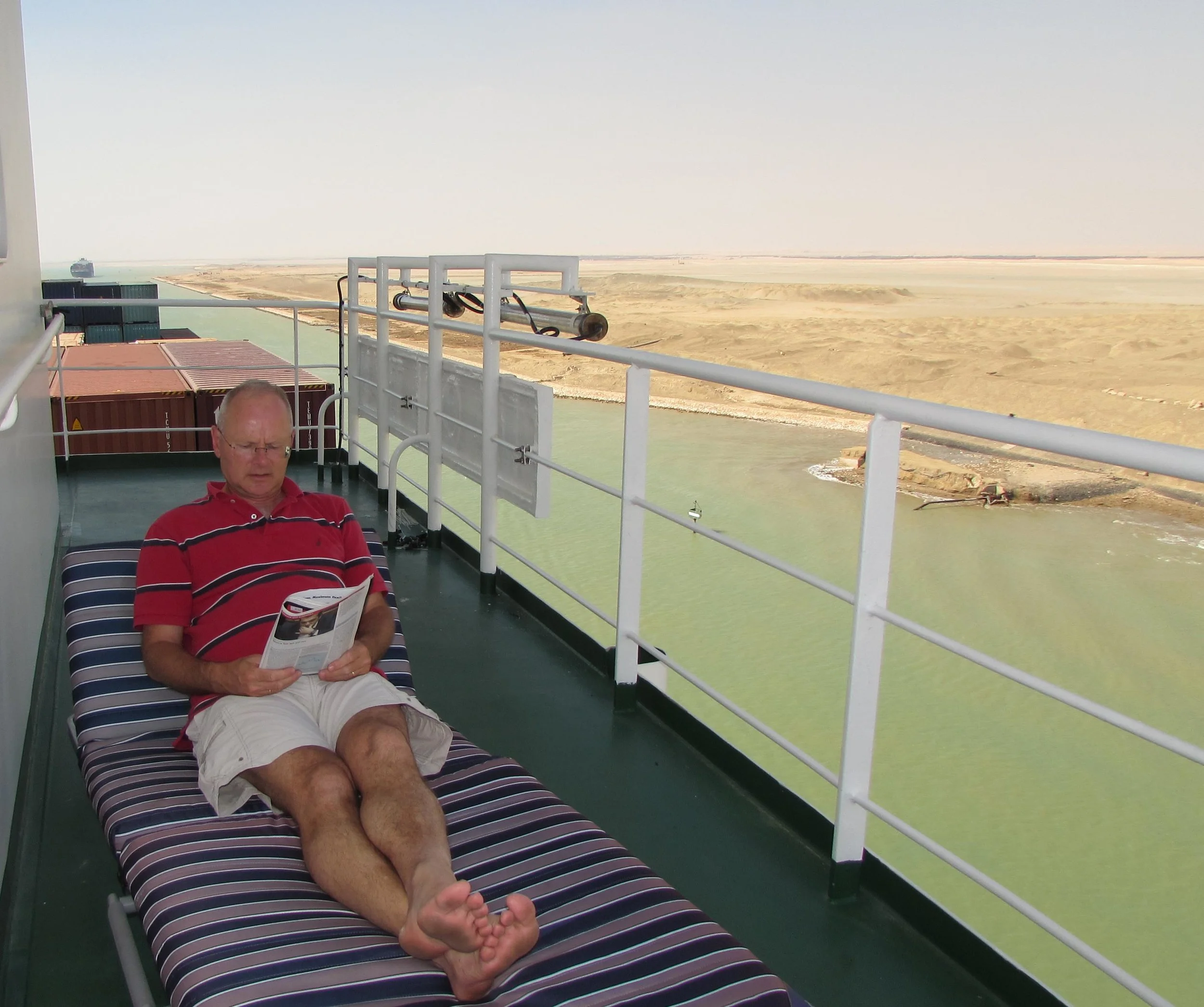 Relaxing while crossing the Suez Canal