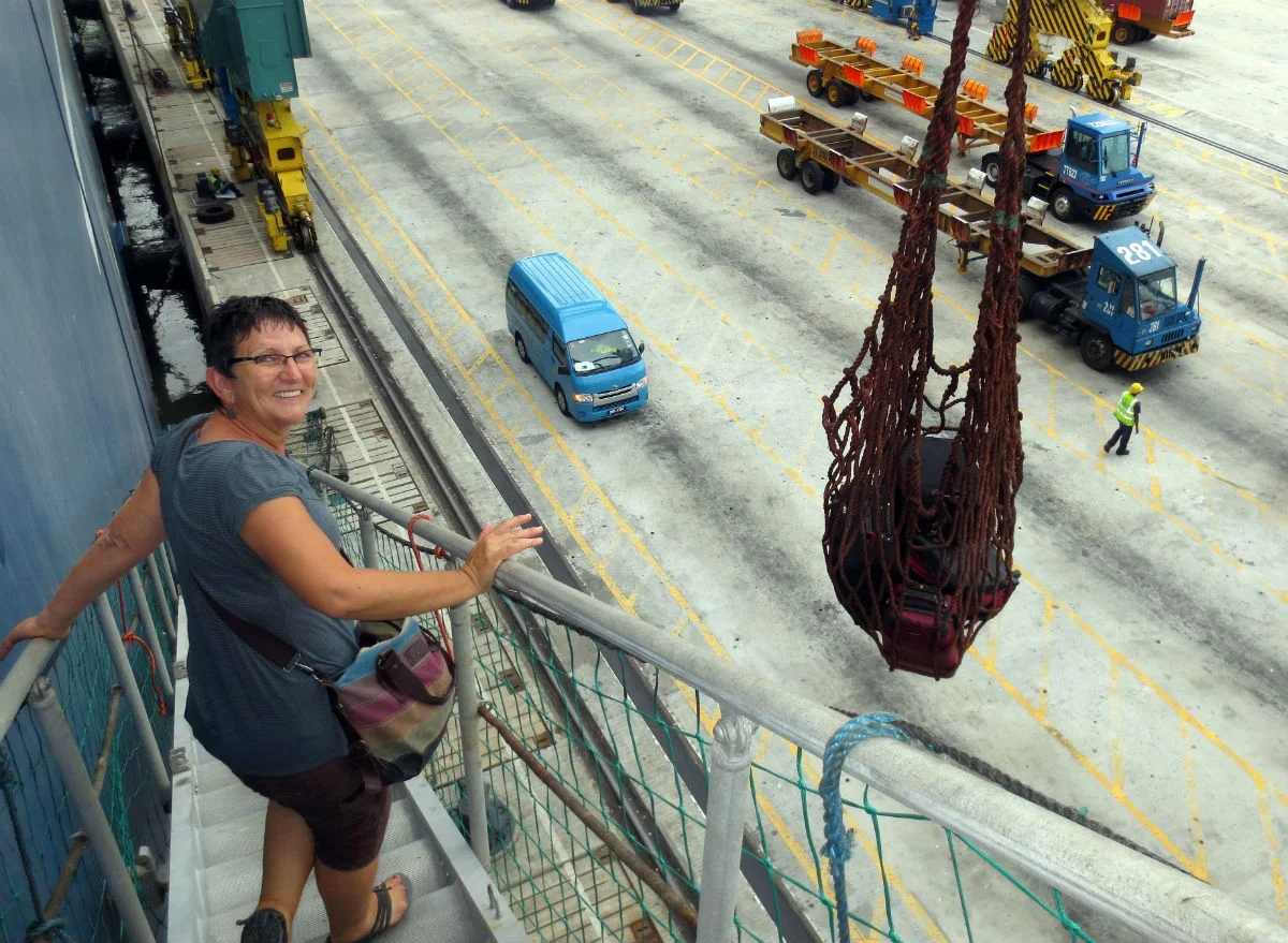Unloading our luggage in Port Klang, Kuala Lumpur