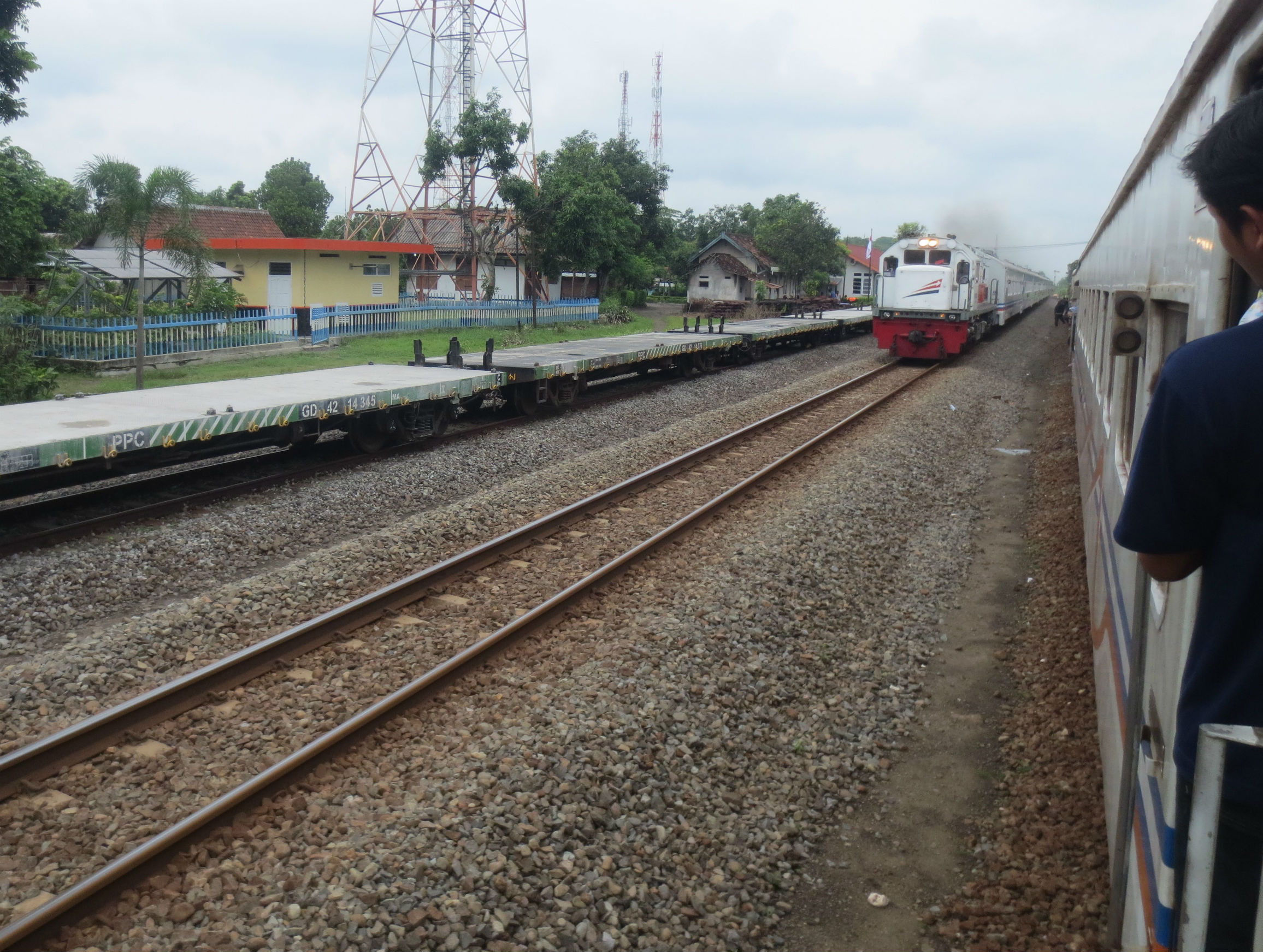 Passing approaching train between Yogyakarta and Banyuwangi