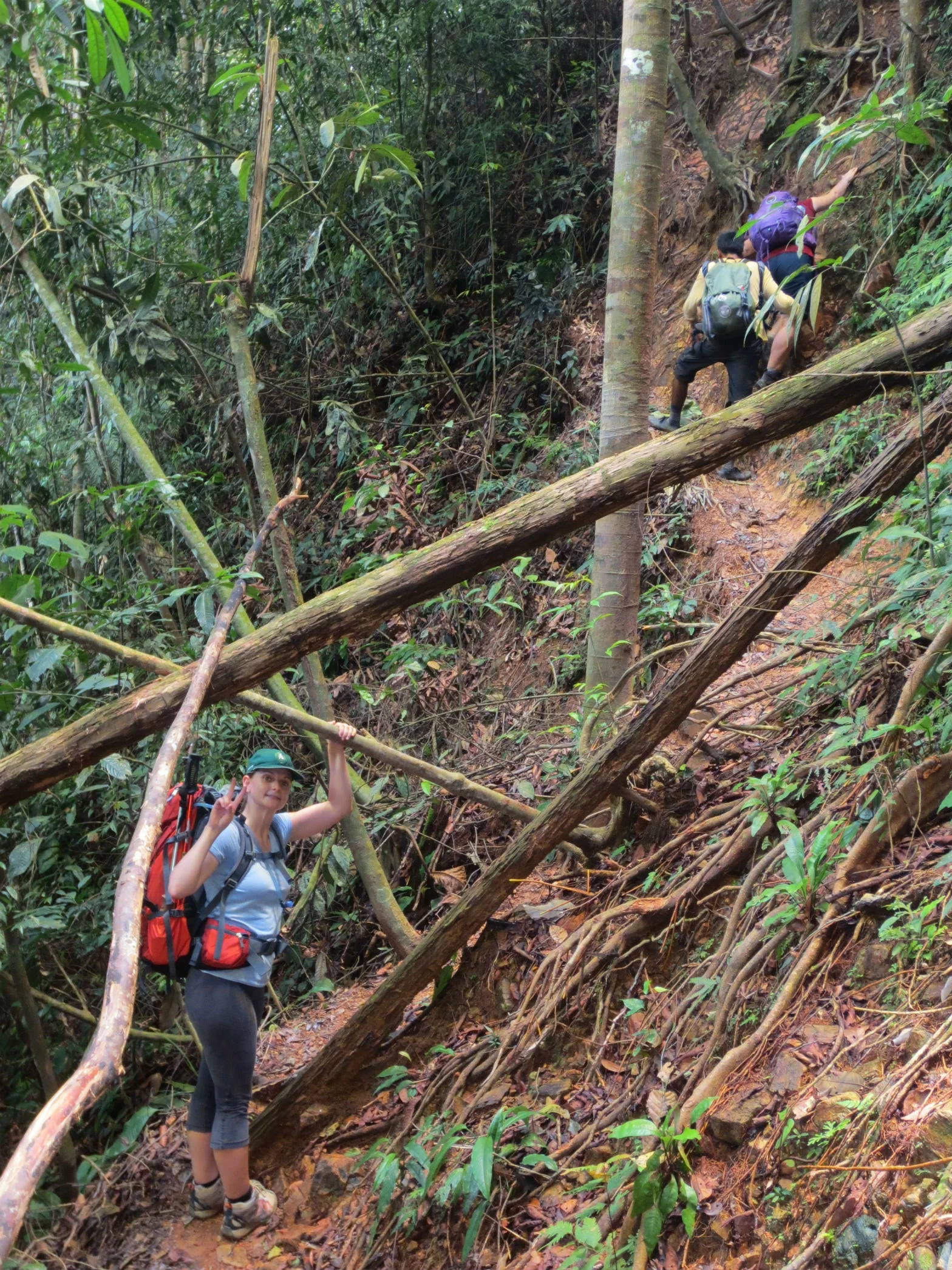 Hiking up steep hill