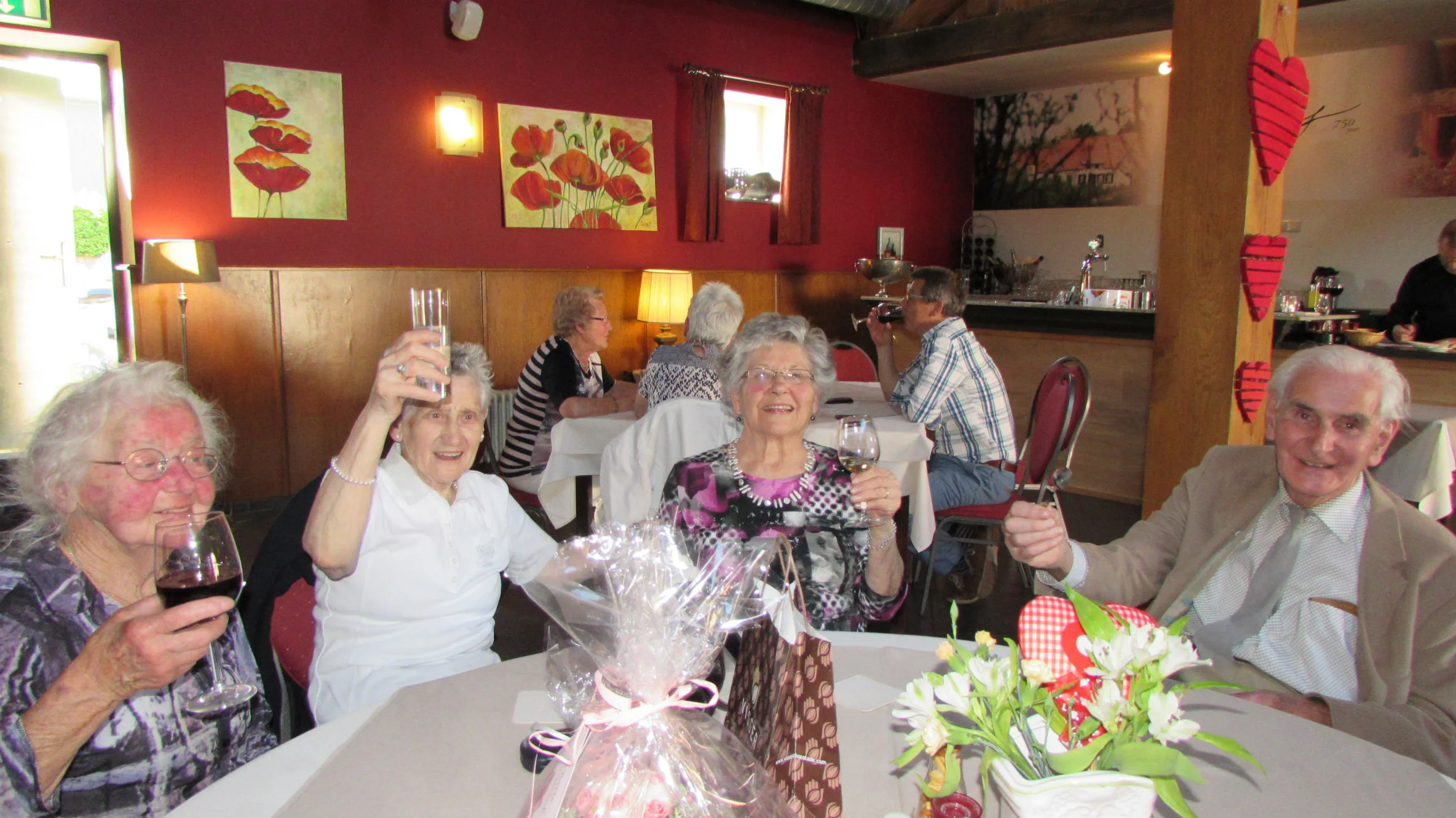 Oma Janssen toasting on her 85th birthday