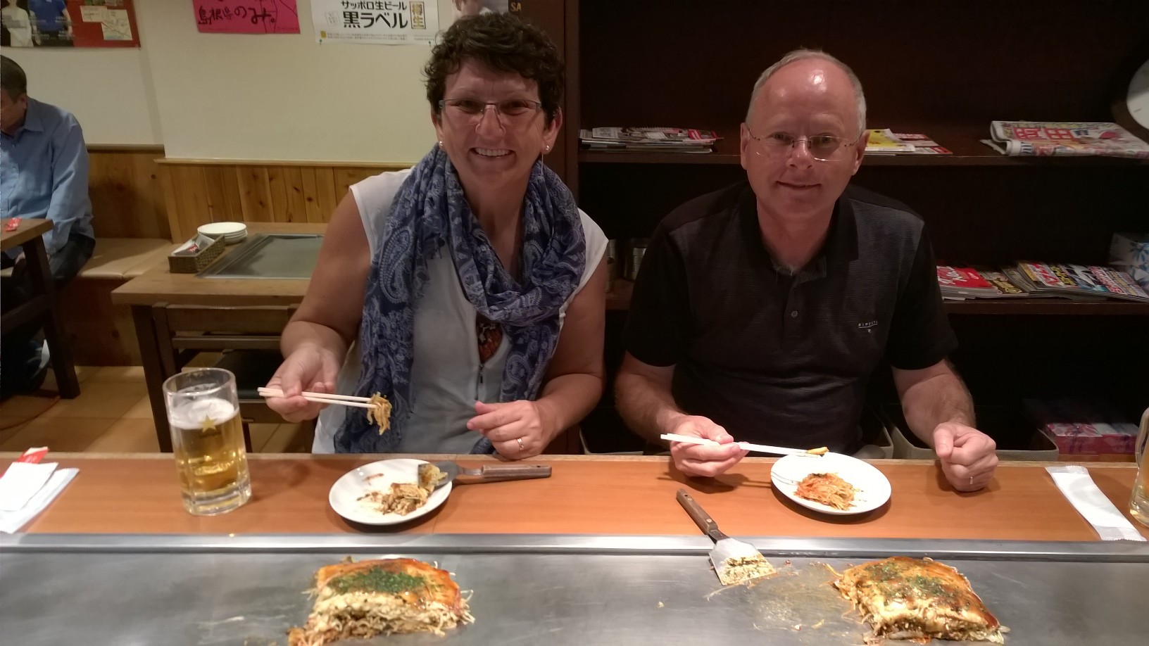 Eating okonomiyaki