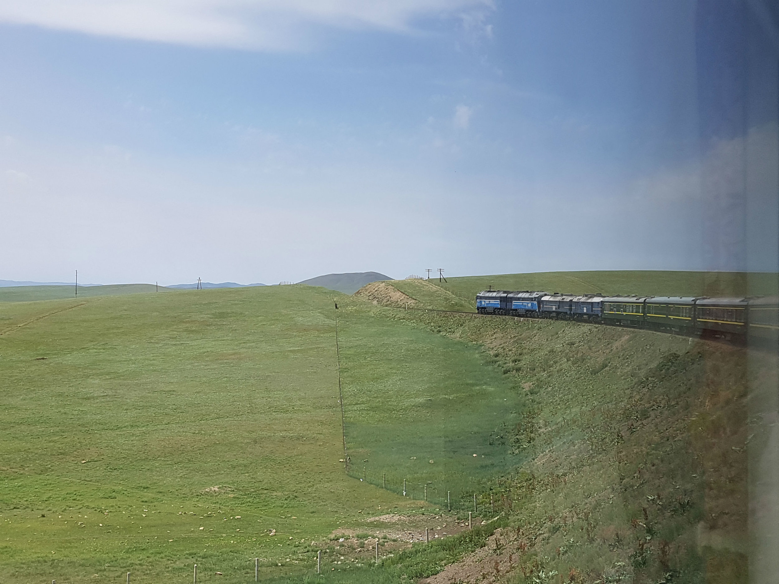 Our train driving through endless steppe
