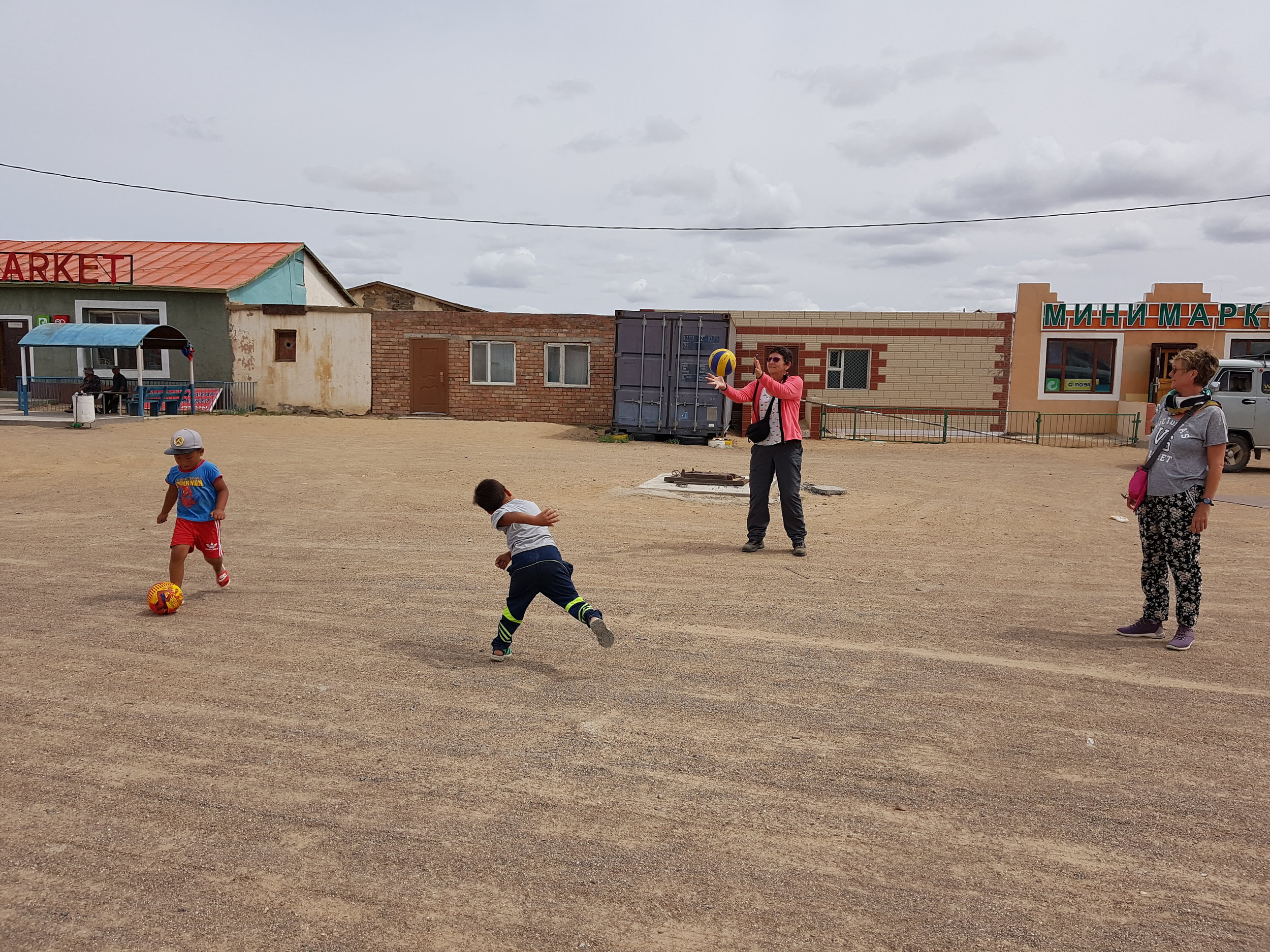 Playing football with the local boys 