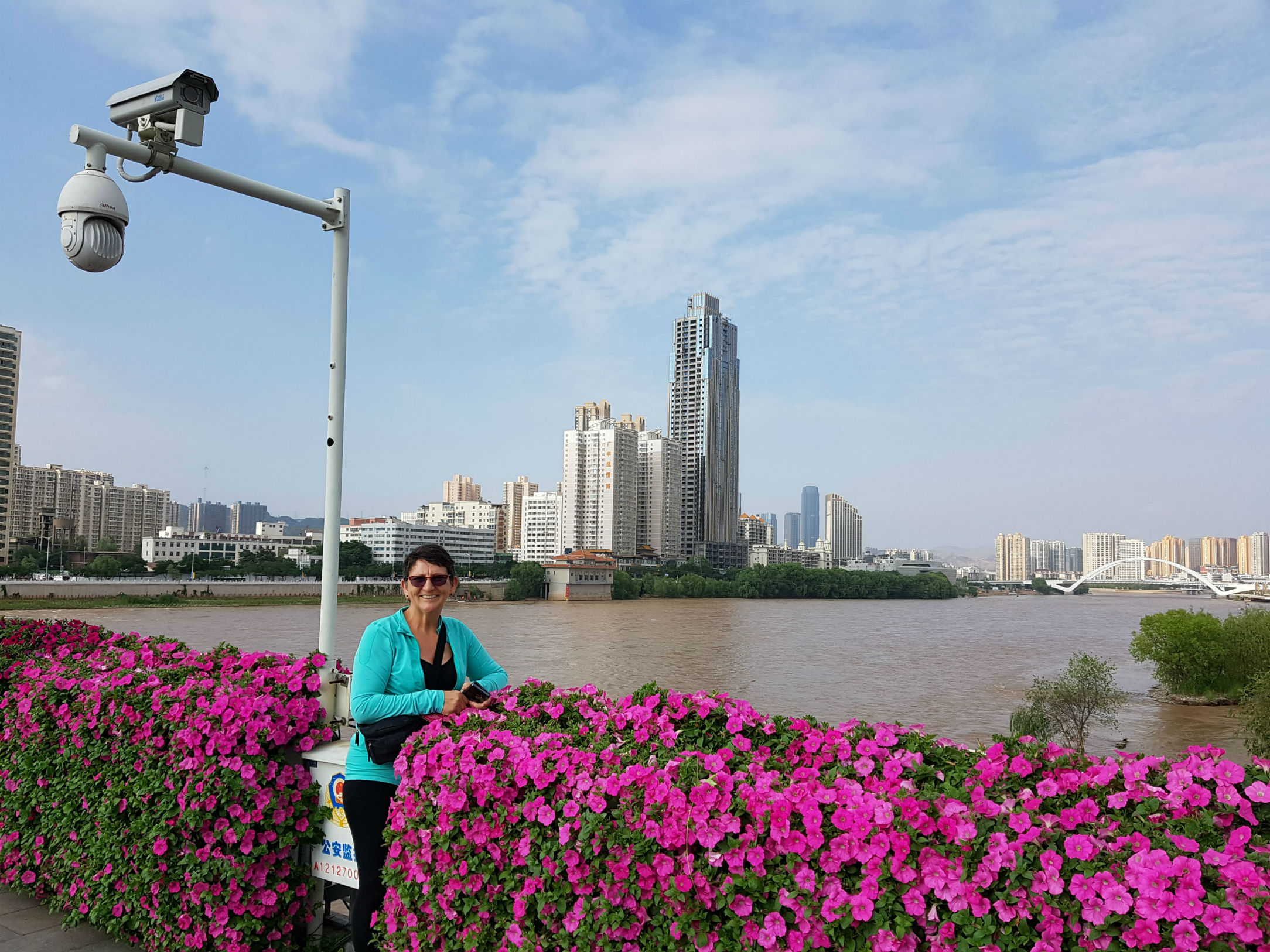 Yellow River in Lanzhou - note the CCTV camera's