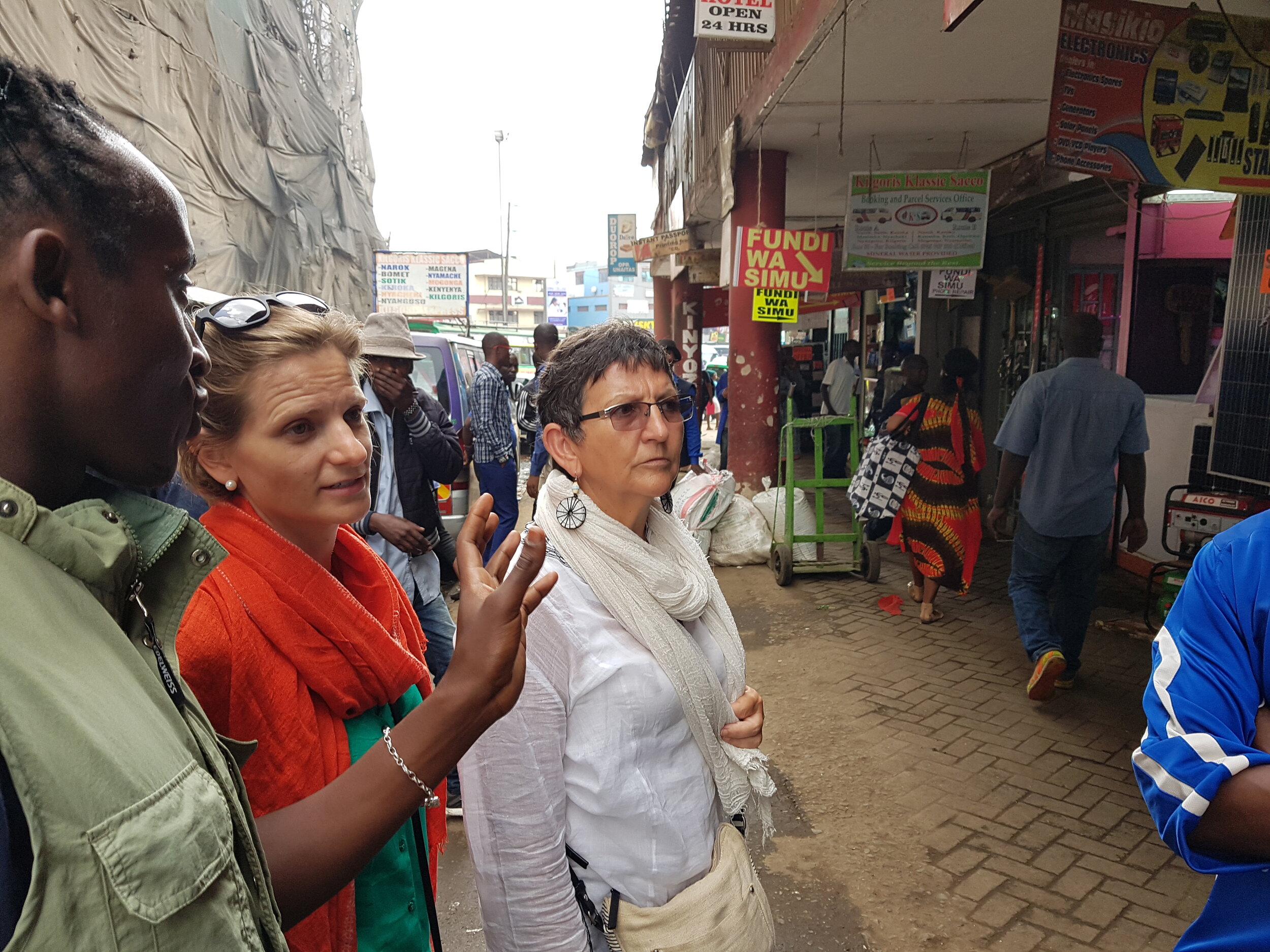 Peter our guide, Marcella and Francien down town Nairobi (Copy)