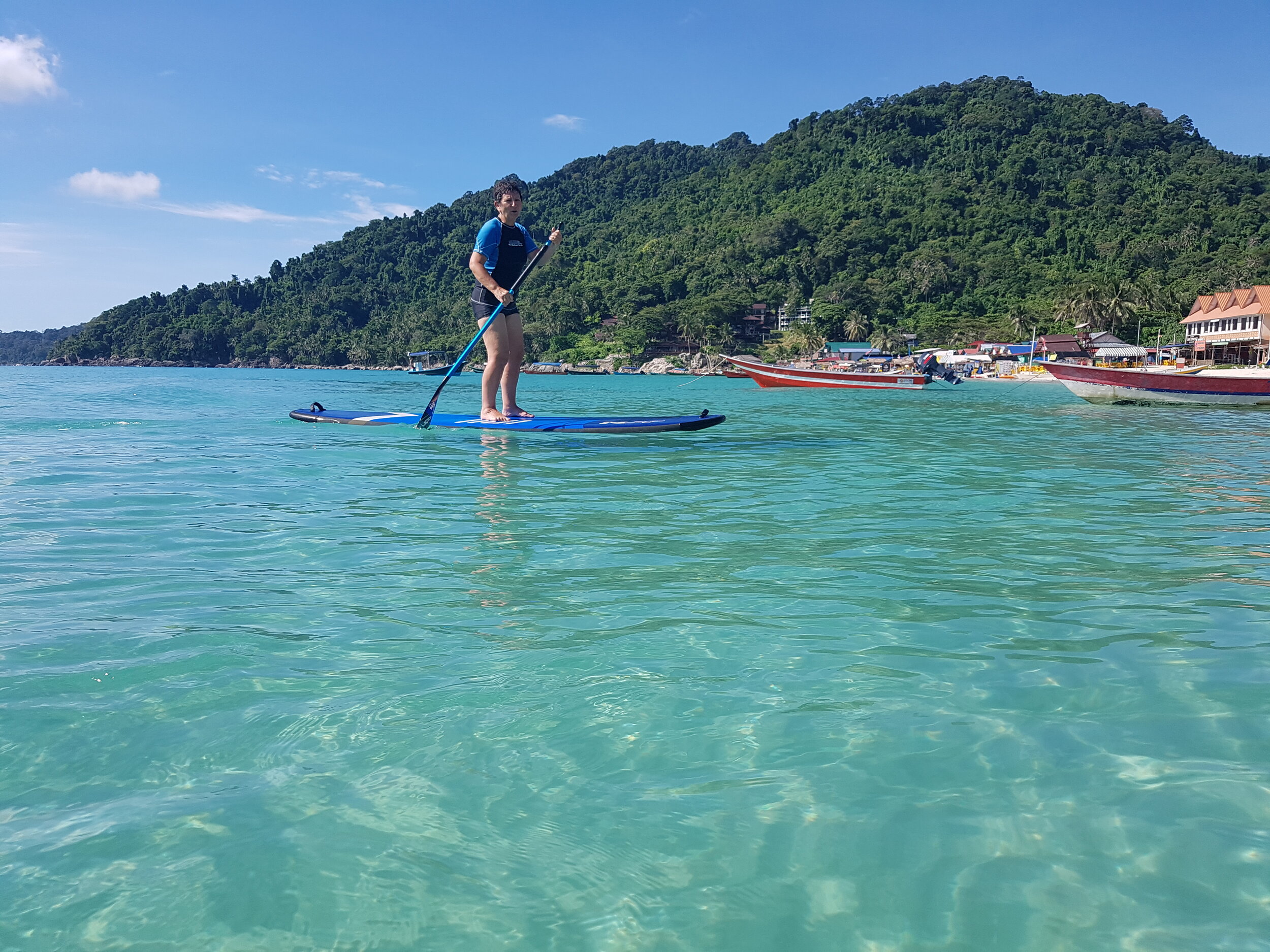 Francien stand-up paddling. Note the crystal clear water which had a temperature of 30 C.