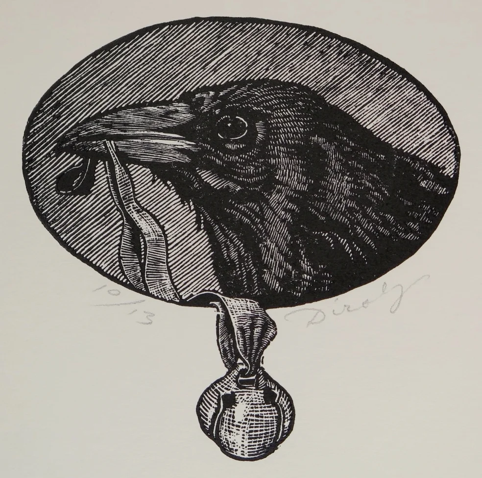 Crow with Bell (3 3/4" x 3 1/2" engraving)