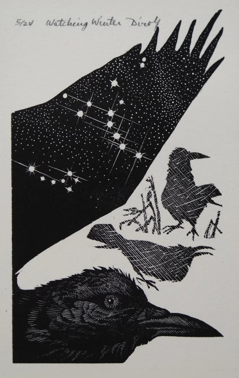 Watching Winter- Crows (3" x 4 5/8" engraving)