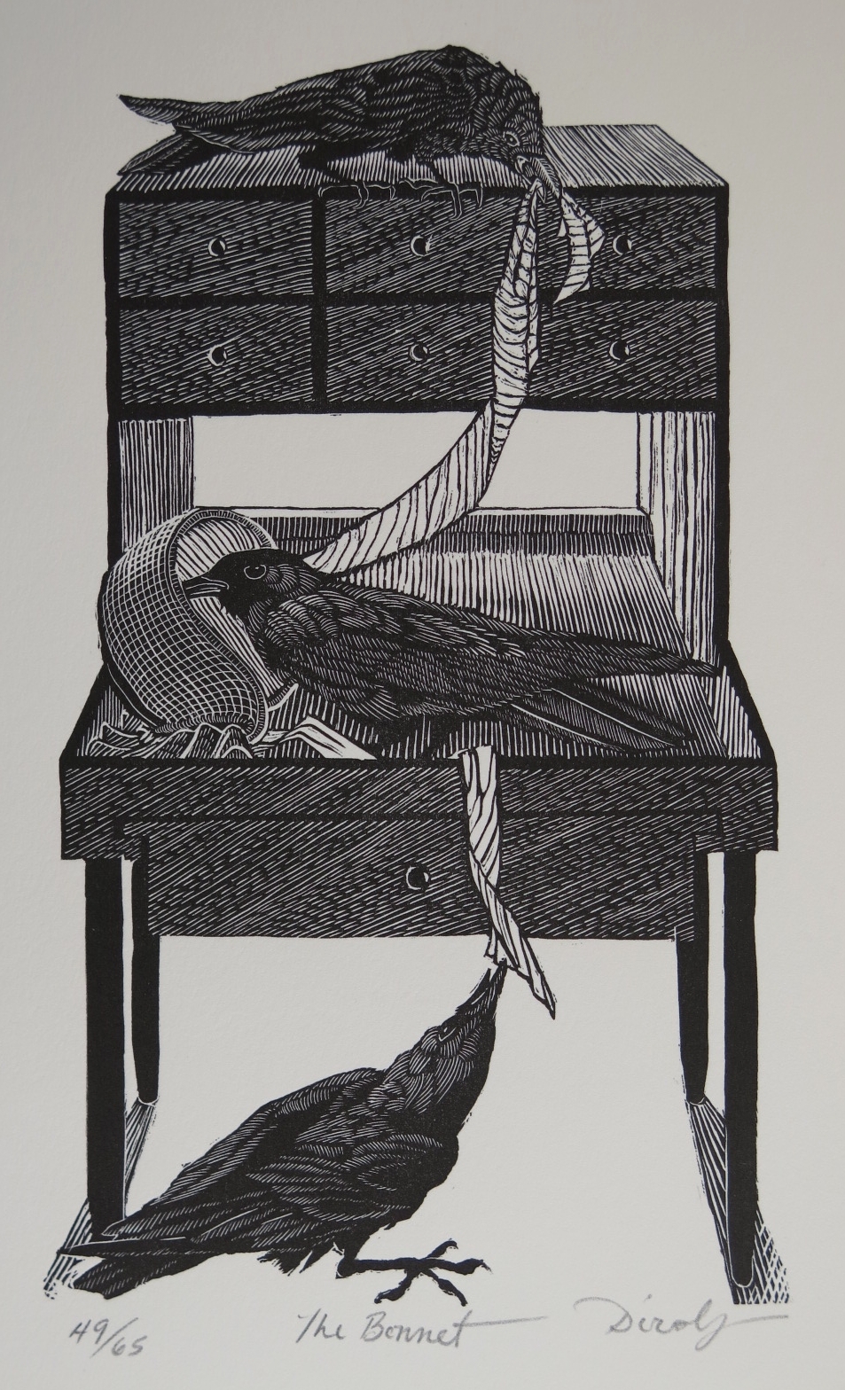 The Bonnet (4 5/8" x 7 3/4" engraving.  Part of the Shaker Prayer series)