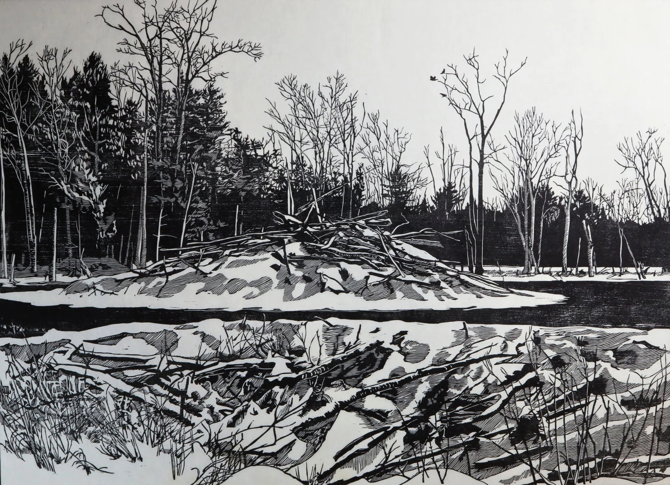 Beaver Flow (26 1/8" x 19 1/8" Woodcut)