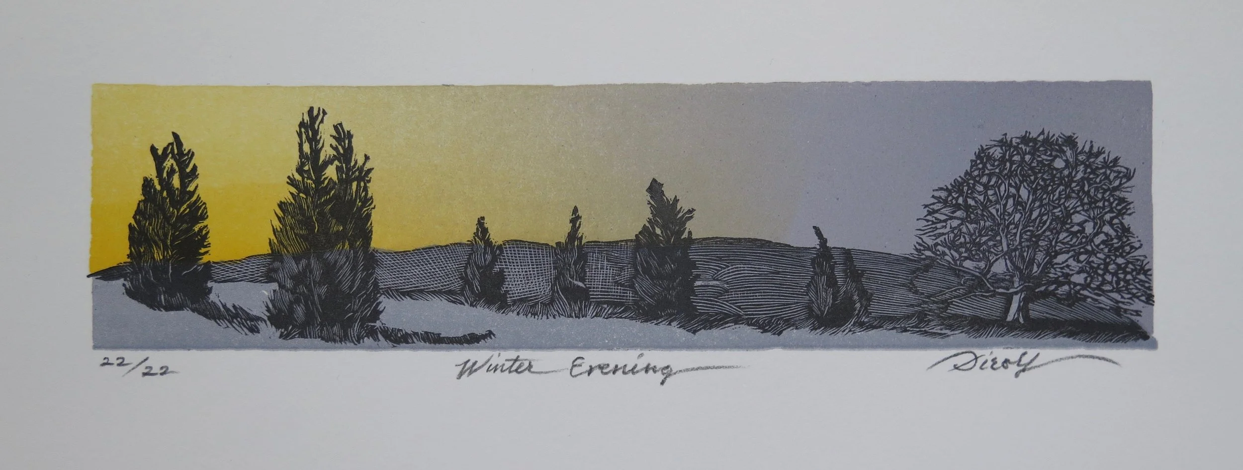 Winter Evening wood engraving 2" X 8"