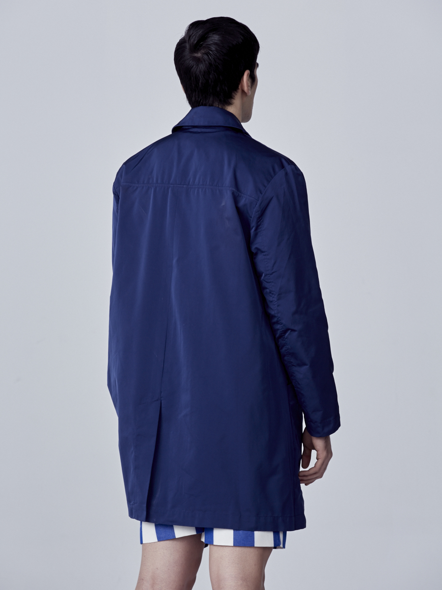 Blue raincoat for man back