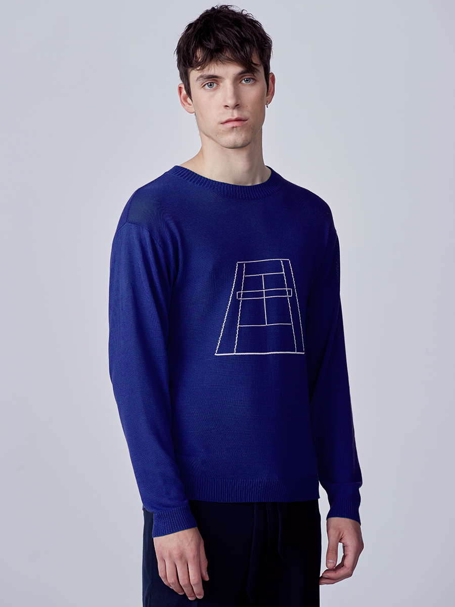 Blue knit jumper for man 1