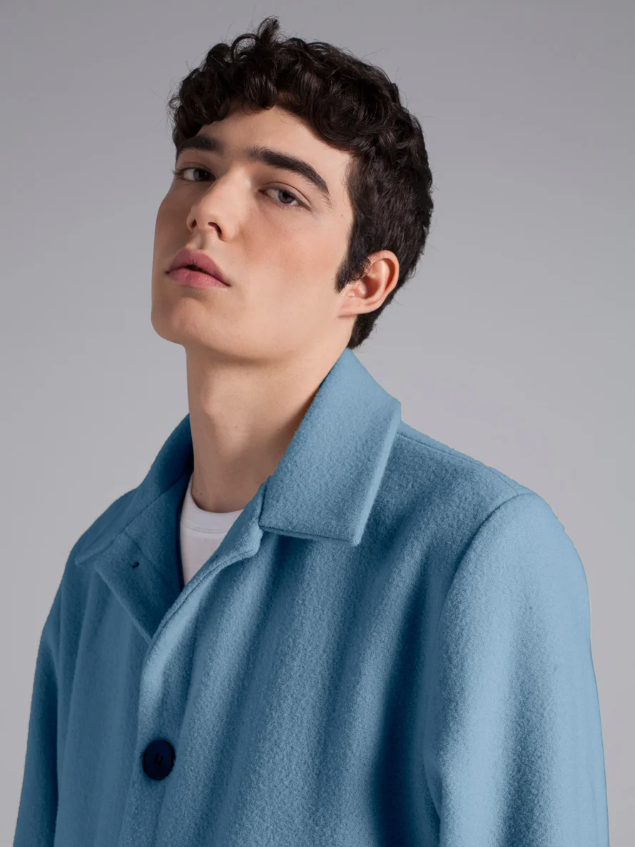 Blue wool trench for man detail