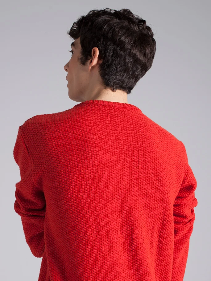 Long sleeve red wool sweater for man back