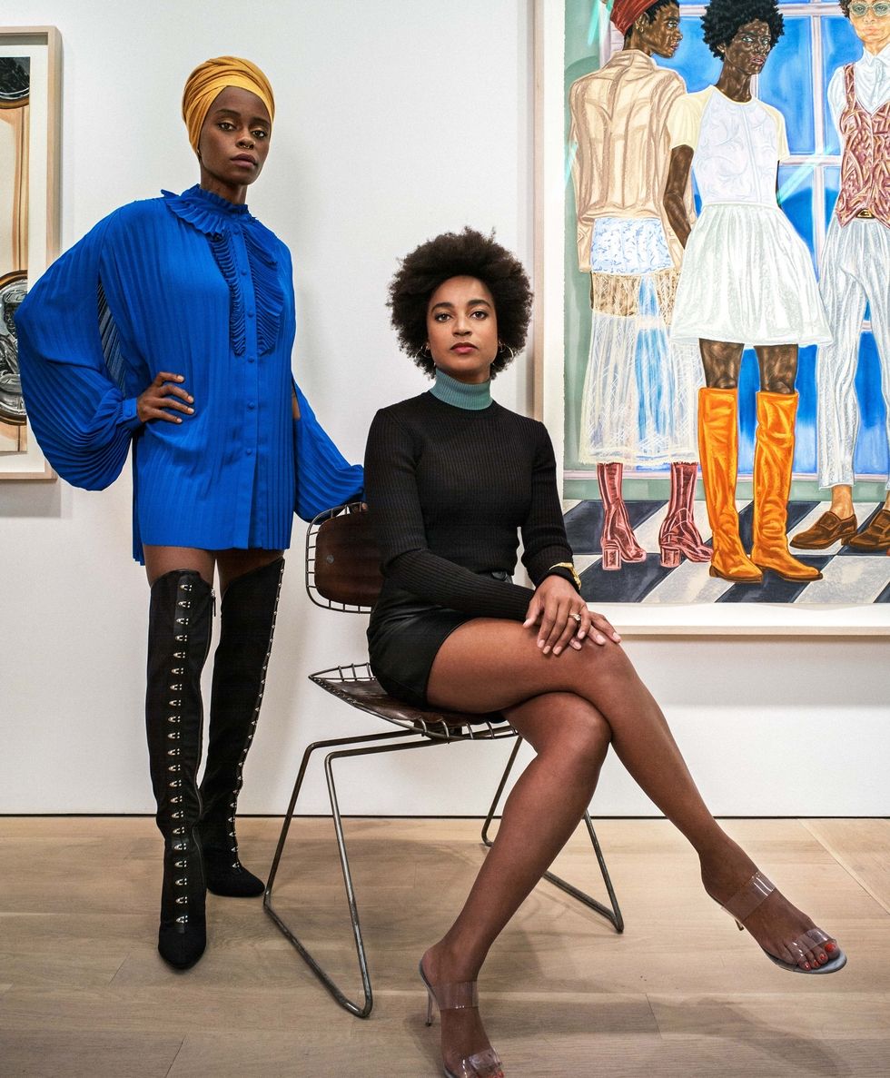Toyin Ojih Odutola (left) and Rujeko Hockley (right) at Jack Shainman Gallery for Elle Magazine. Ph: Henry Leutwyler