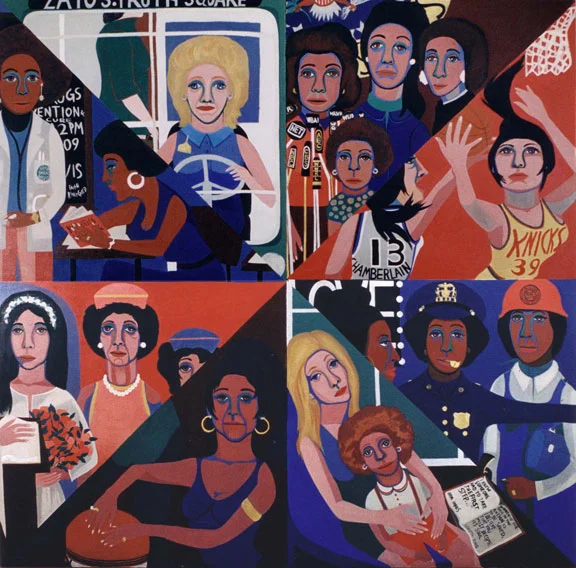 Faith Ringgold, For the Women’s House , 1971 Above Photo: Jan van Raay (American, born 1942). Faith Ringgold (right) and Michele Wallace (middle) at Art Workers Coalition Protest, Whitney Museum , 1971.