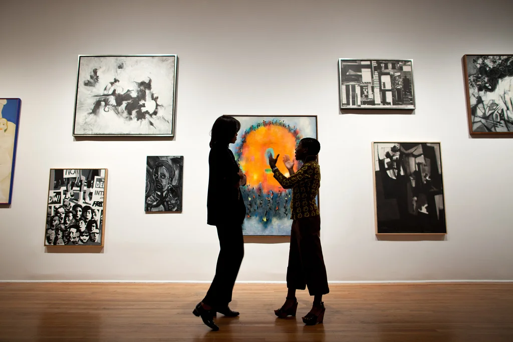 First Lady Michelle Obama talks with Director and Chief Curator Thelma Golden during a tour of the Studio Museum in Harlem, in New York, N.Y., Sept. 21, 2011. (Official White House Photo by Chuck Kennedy)