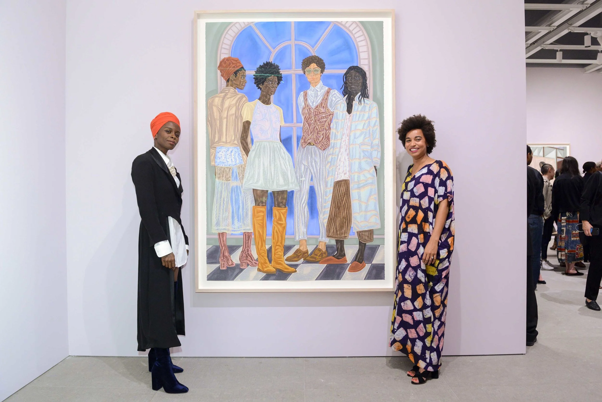 Artist Toyin Ojih Odutola (left) and Curator Rujeko Hockley (right), To Wander Determined exhibition. Photography by © MatthewCarasella.com
