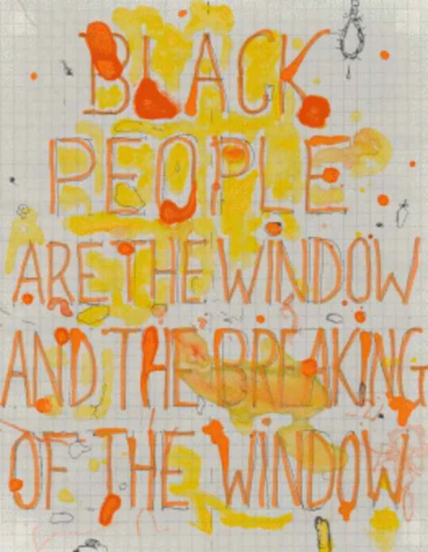 Pope.L, Black People Are the Window and the Breaking of the Window , 2004 Ph: Marc Bernier. Above: Ph: Bryan Conley, Courtesy MOCA Los Angeles