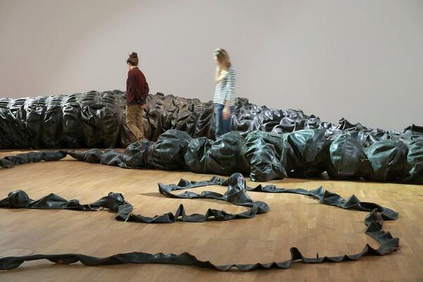 Nicholas Hlobo, Tyaphaka, 2012. Featured in The Divine Comedy – Heaven, Hell, Purgatory by Contemporary African Artists at Museum für Moderne Kunst, Frankfurt. PH: Axel Schneider.