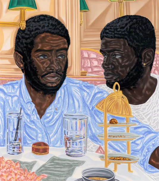 Toyin Ojih Odutola, "The Proposal," pastel, charcoal and pencil on paper, 53.5" x 47.9" x 2.5", 2017. Courtesy of the artist and Jack Shainman Gallery, New York, New York. © Toyin Ojih Odutola.