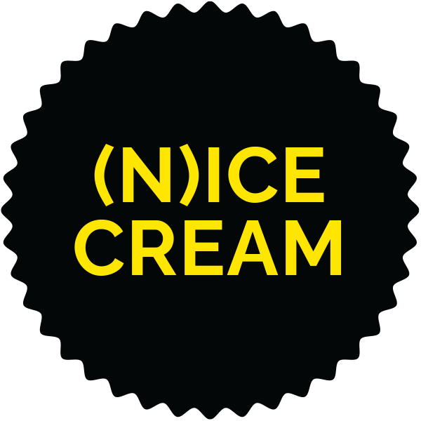 Black background with yellow text that reads '(N)ICE CREAM'
