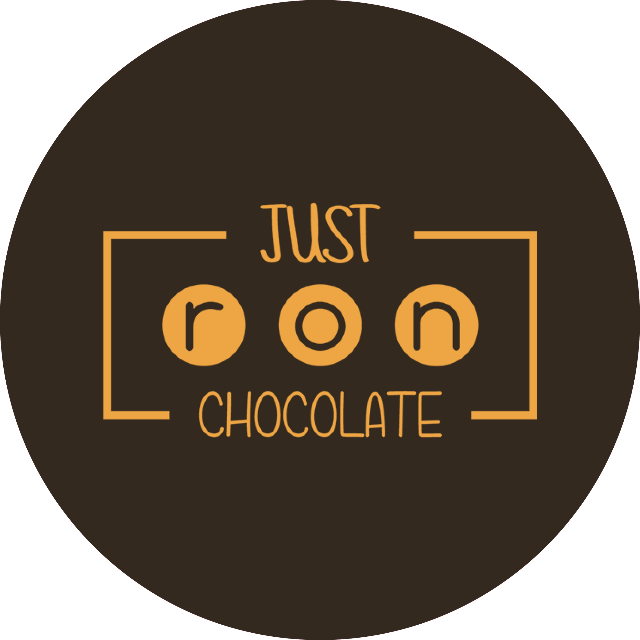 A round, black badge with orange text that reads 'Just' above larger bold text that reads 'Good' and below that 'Chocolate' in a square outline.