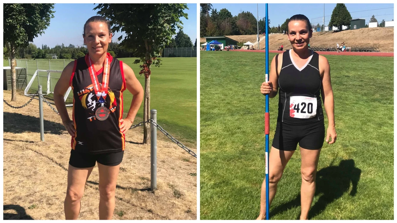 Robbin at the Canadian Masters in Surrey, B.C. in 2018 with her silver for javelin.