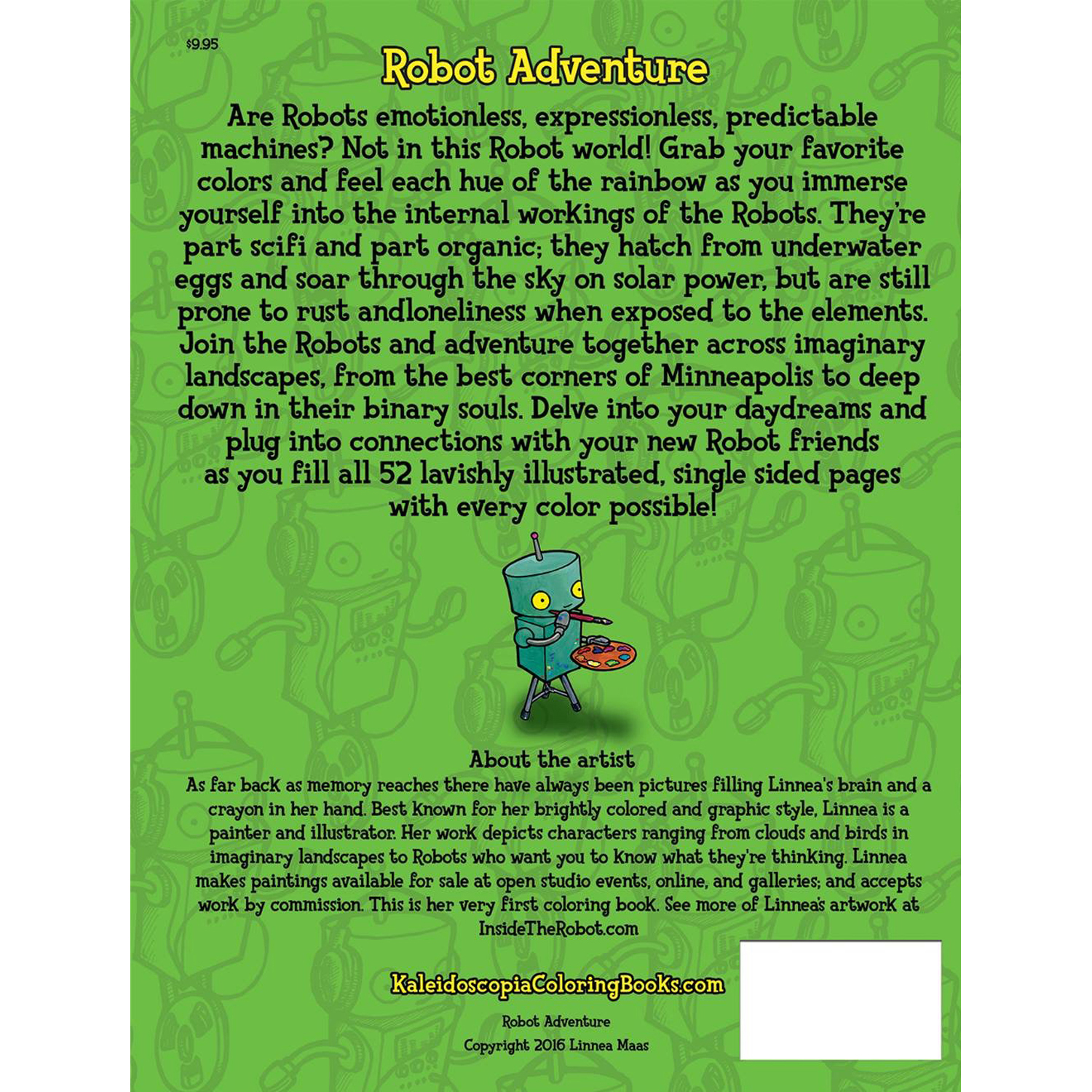 Back cover of Robot Adventure: Inside The Robot coloring book by