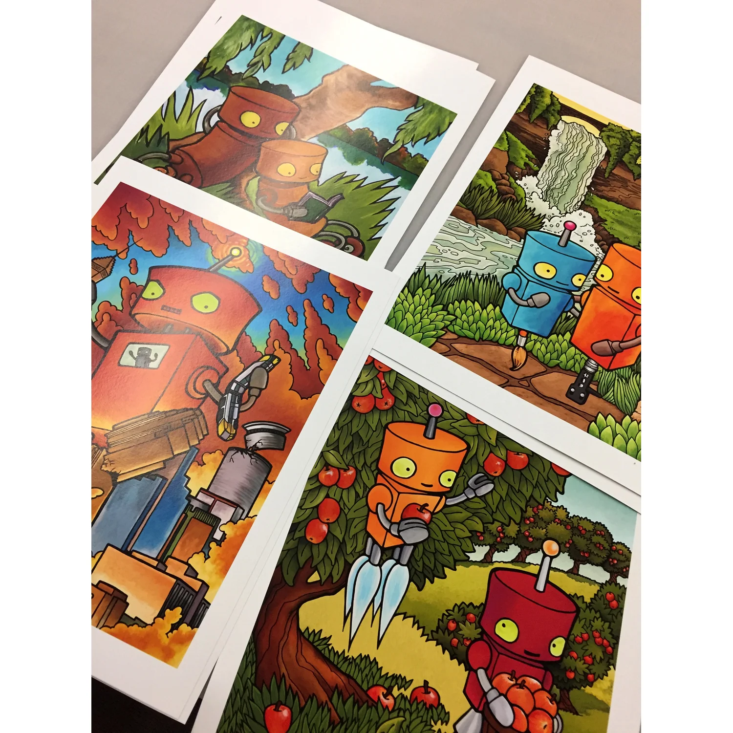 Robot poster prints on cutting table