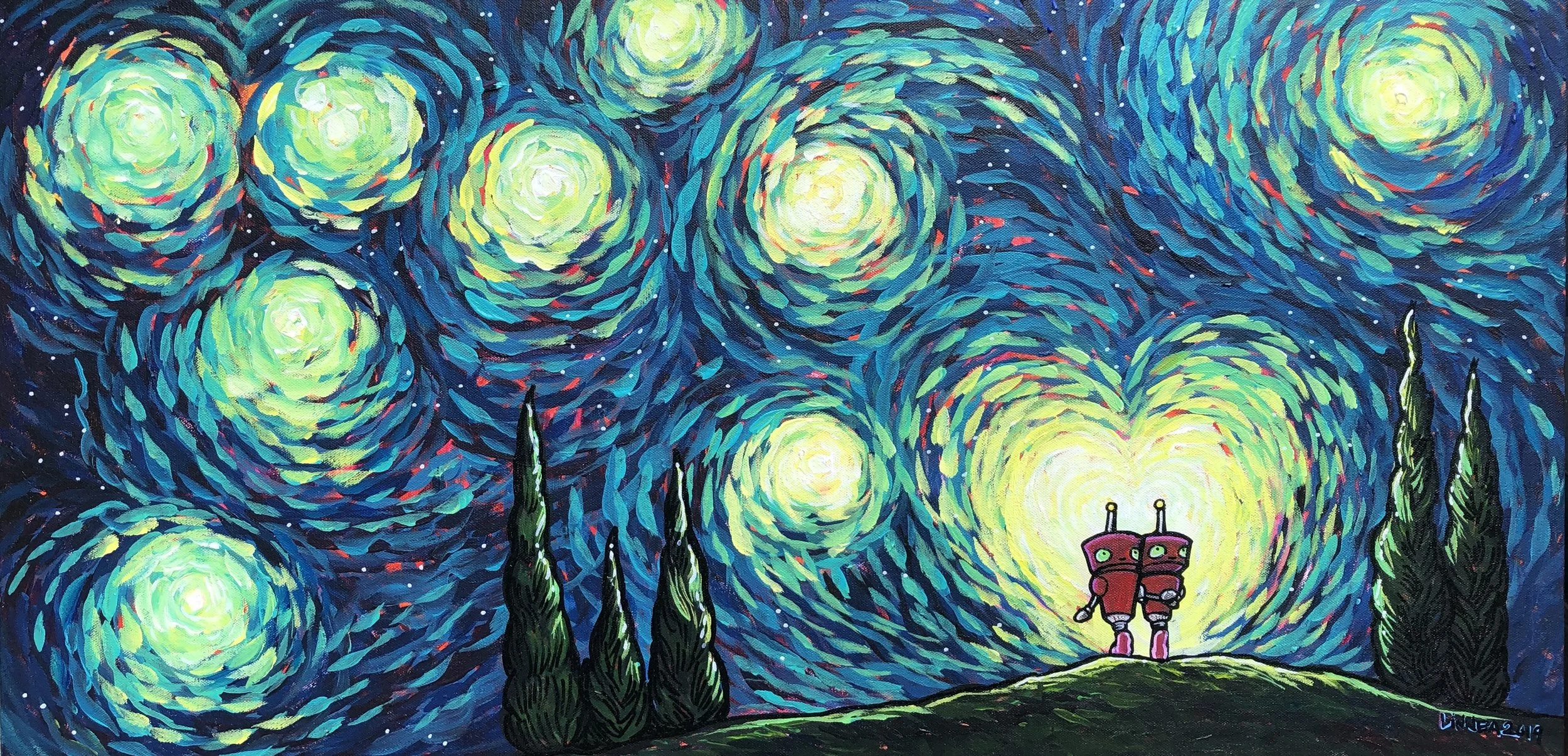 Light Up The Universe. 18x36” acrylic & ink on canvas, 2019.