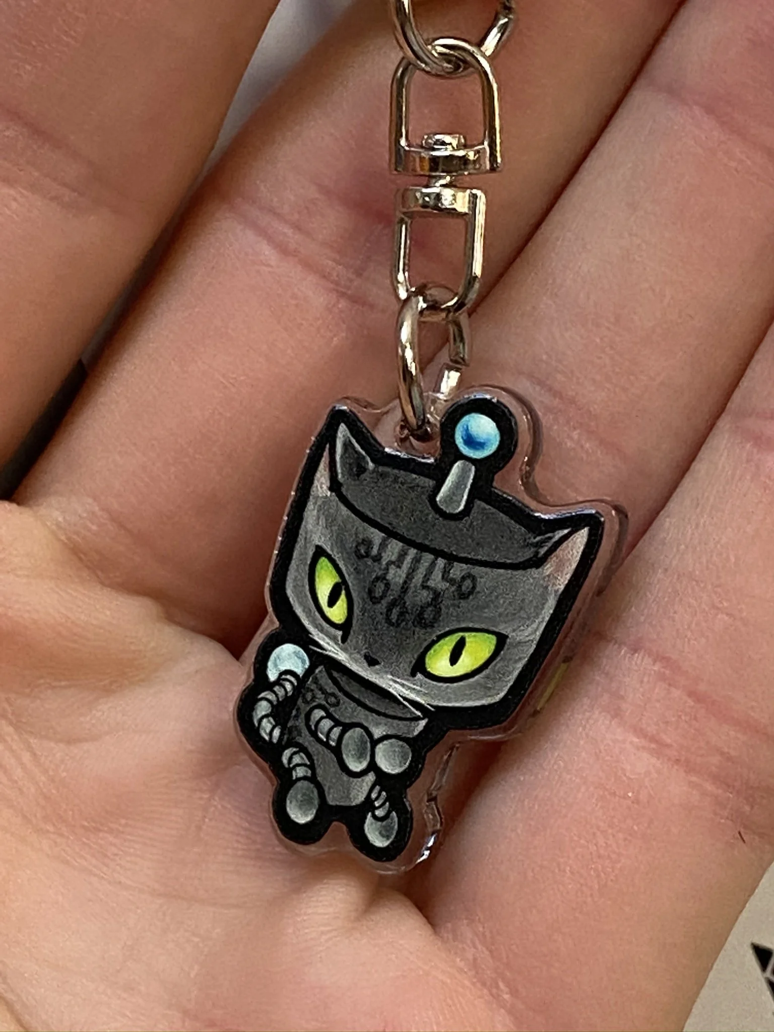 1" Keychain - mini charm - Kitty/Blue
