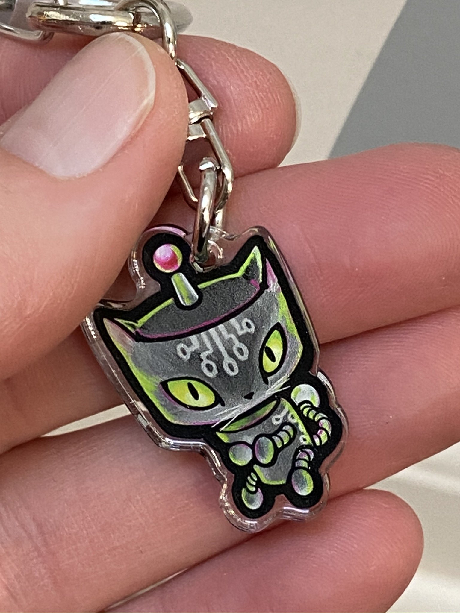 1" Keychain - mini charm - Kitty/Pink