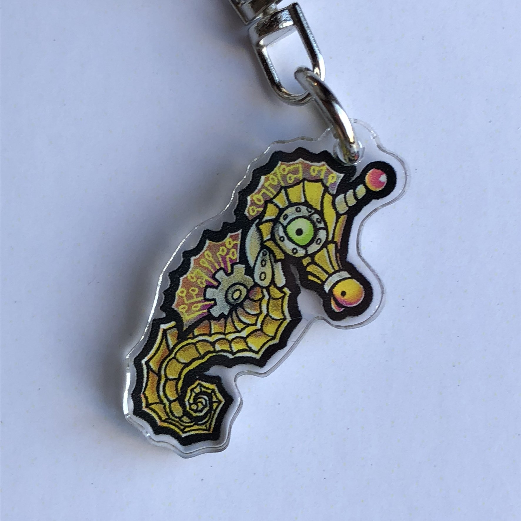 1" Keychain - mini charm - Seahorse/Yellow