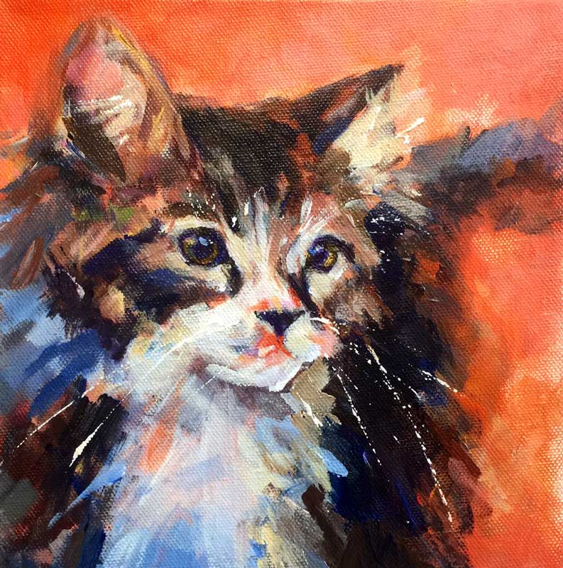"Tiger Kitten, acrylic, 8x8
