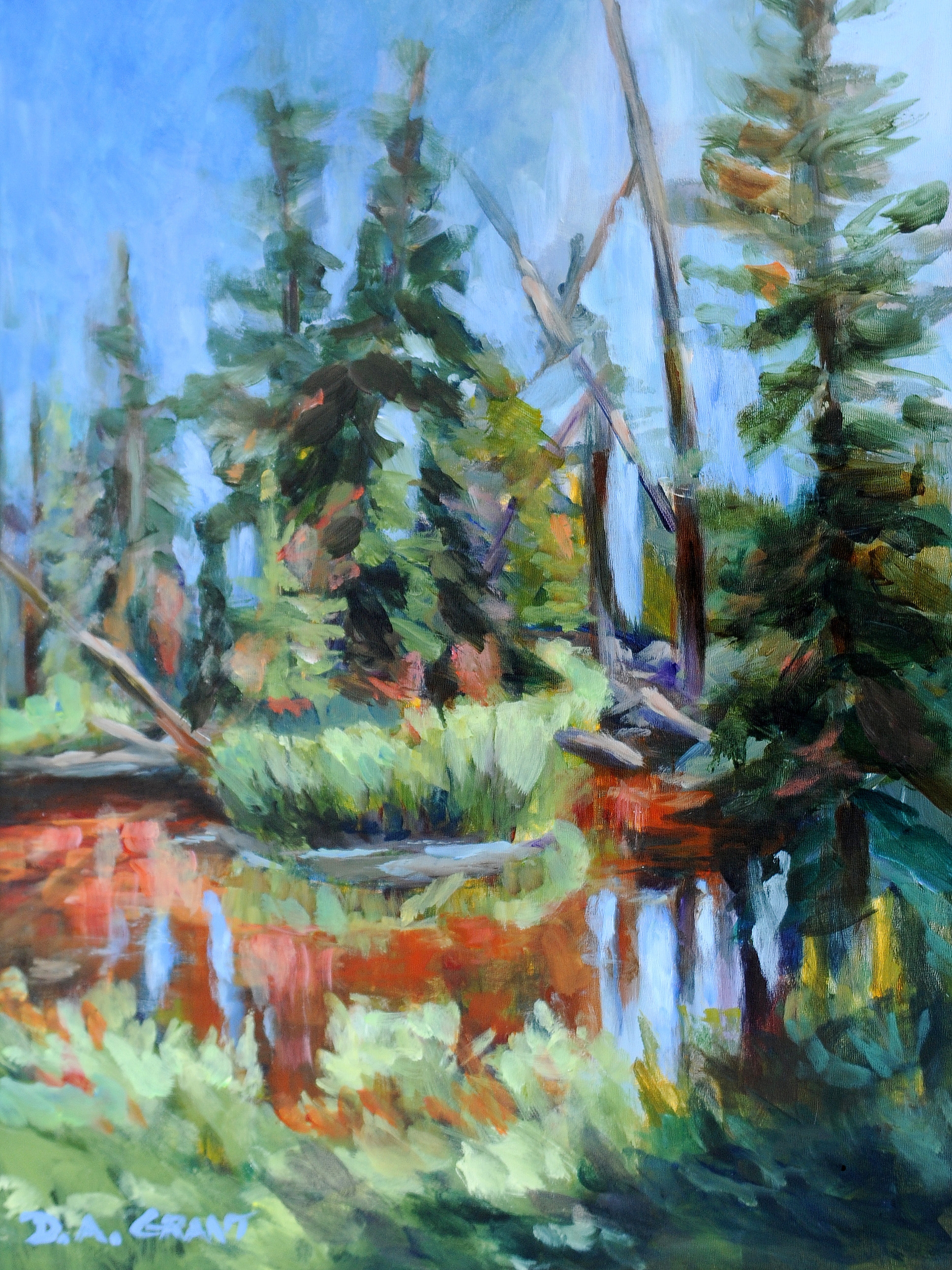"Spruce River" (Waskesiu), acrylic, 12x16