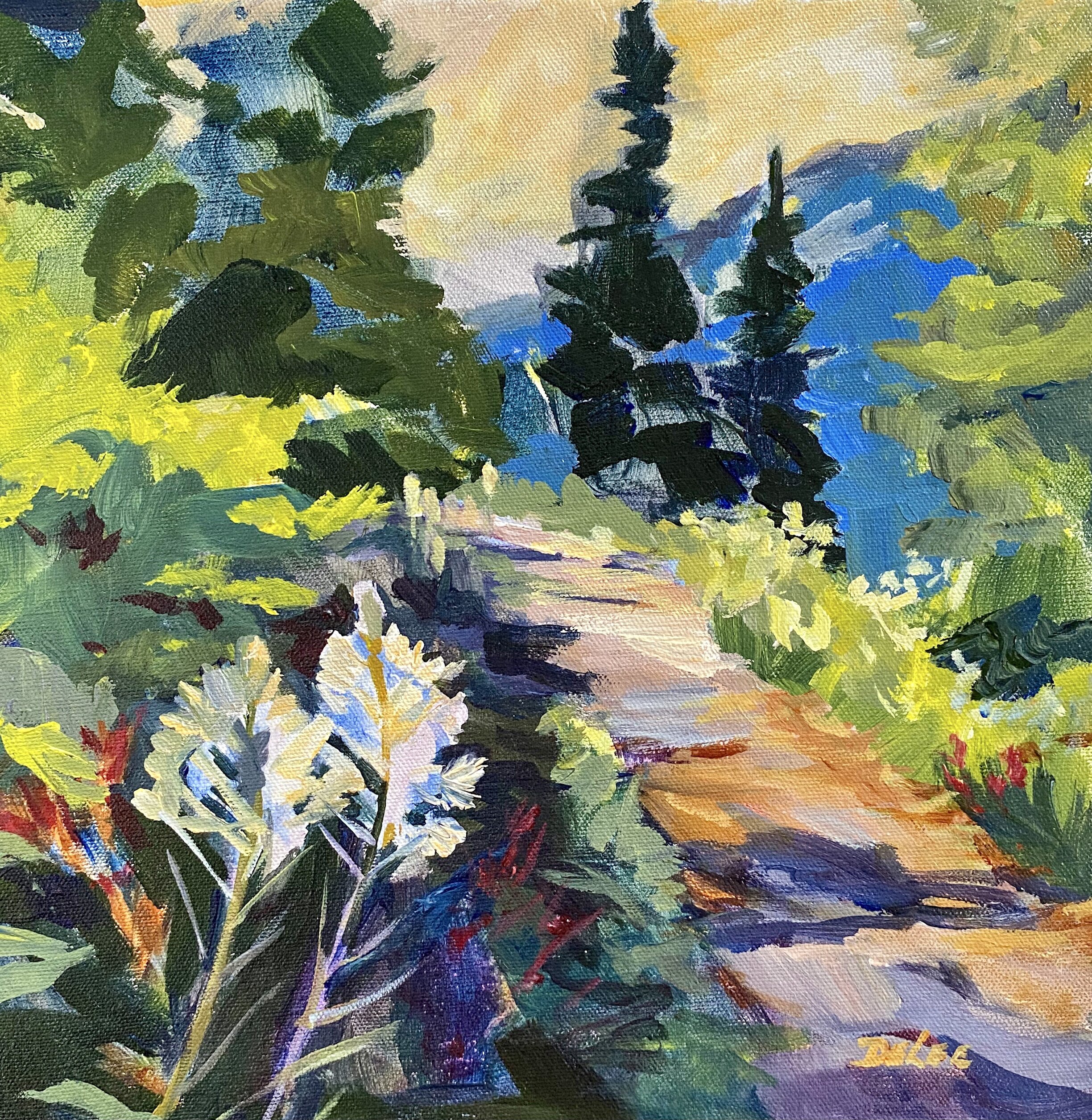 "PATH TO THE WILDFLOWERS", acrylic, 10x10 (floater frame)