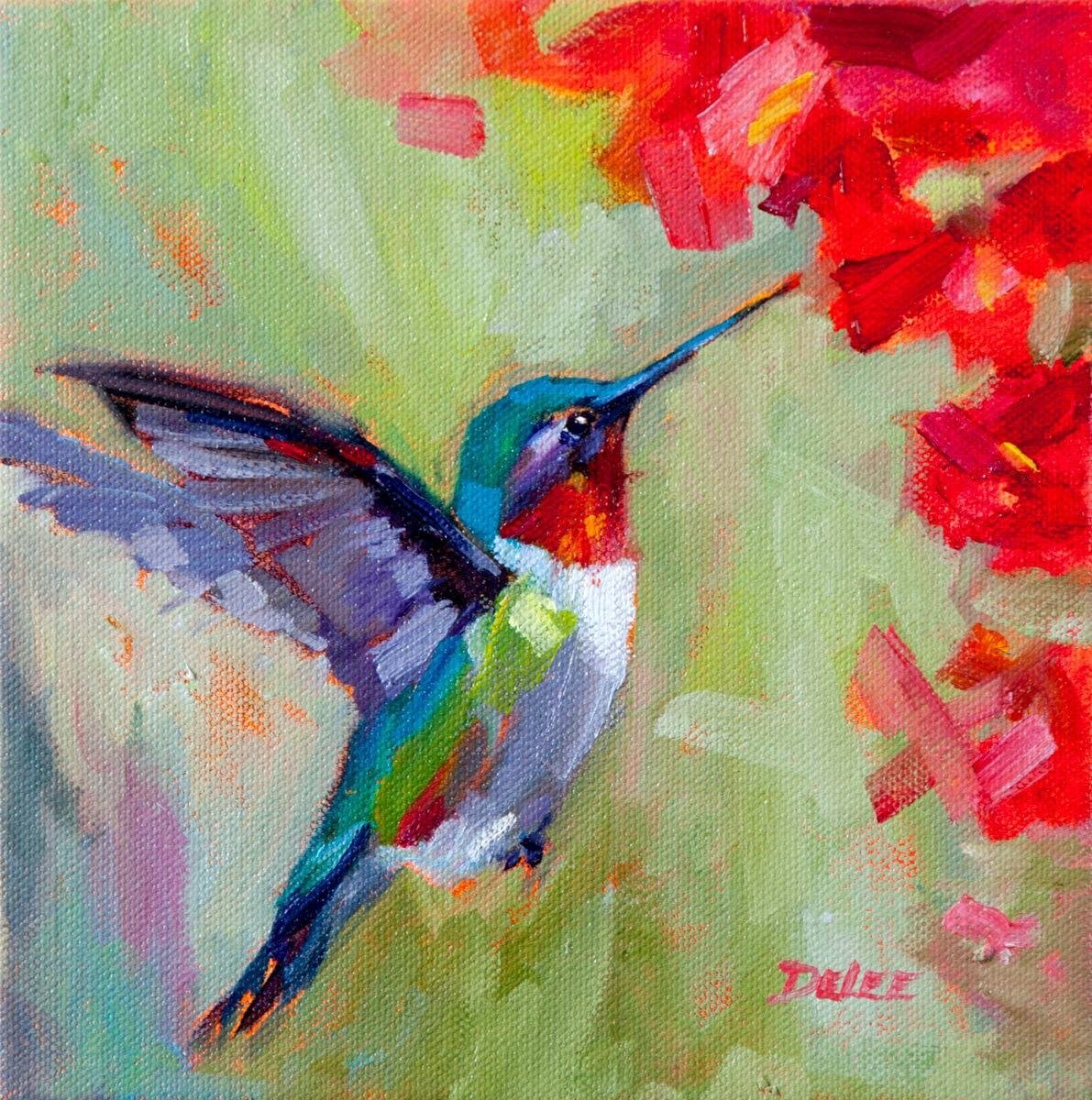 Hummingbird 2, oil, 8x8