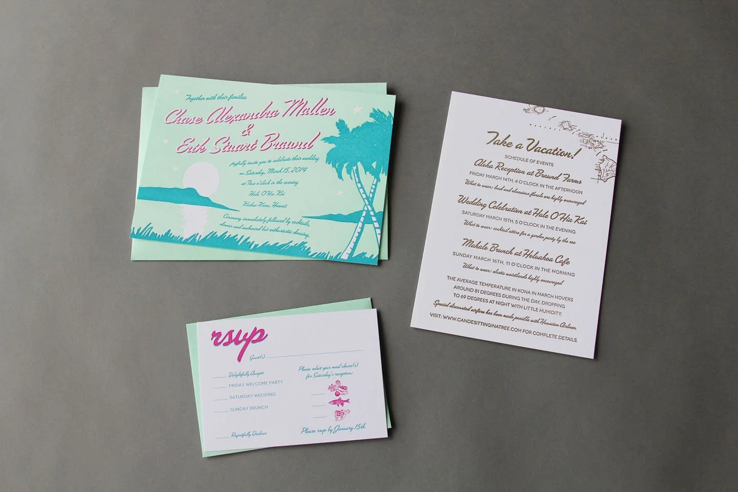 Hawaii wedding invitation, Hudson Valley letterpress, Catskills weddings