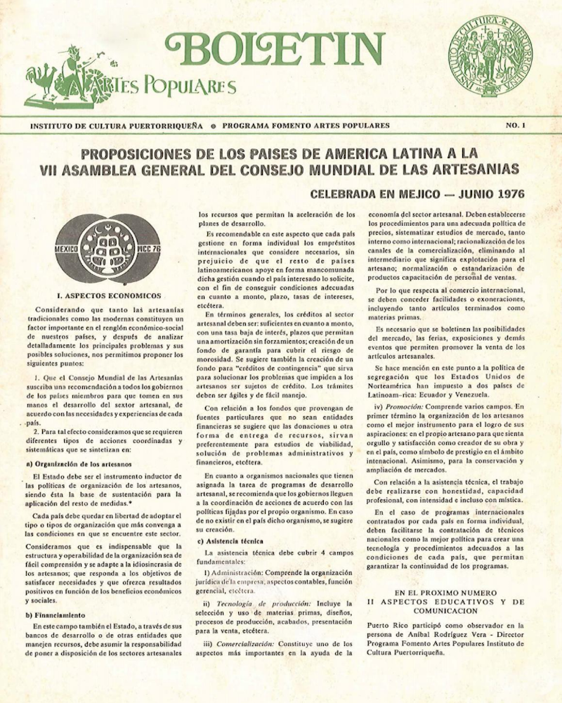 Boletín de Artes Populares Vol. 1, # 1 | 1976