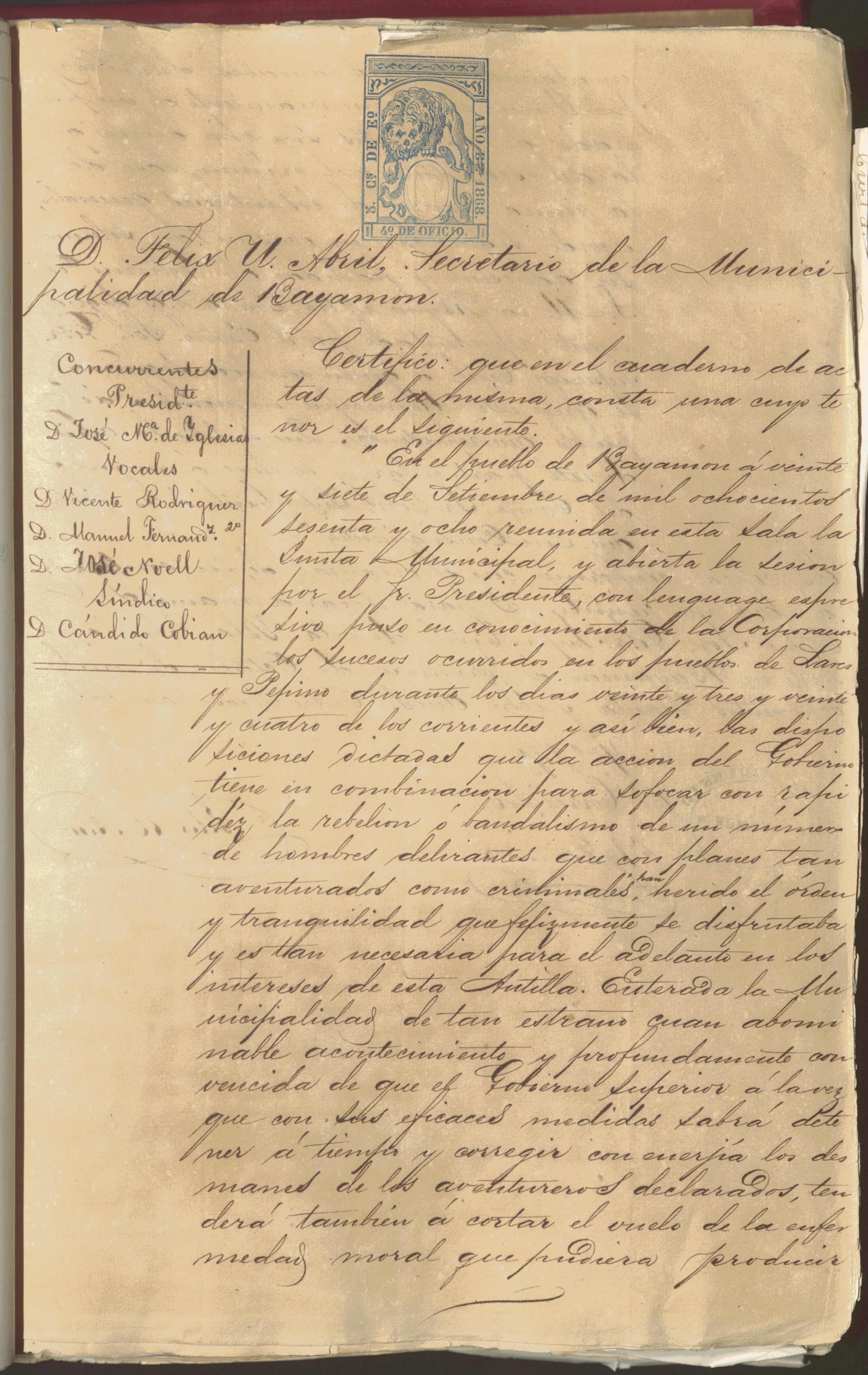 Informe de la Policía Insular da cuenta de los sucesos ocurridos, 1868.