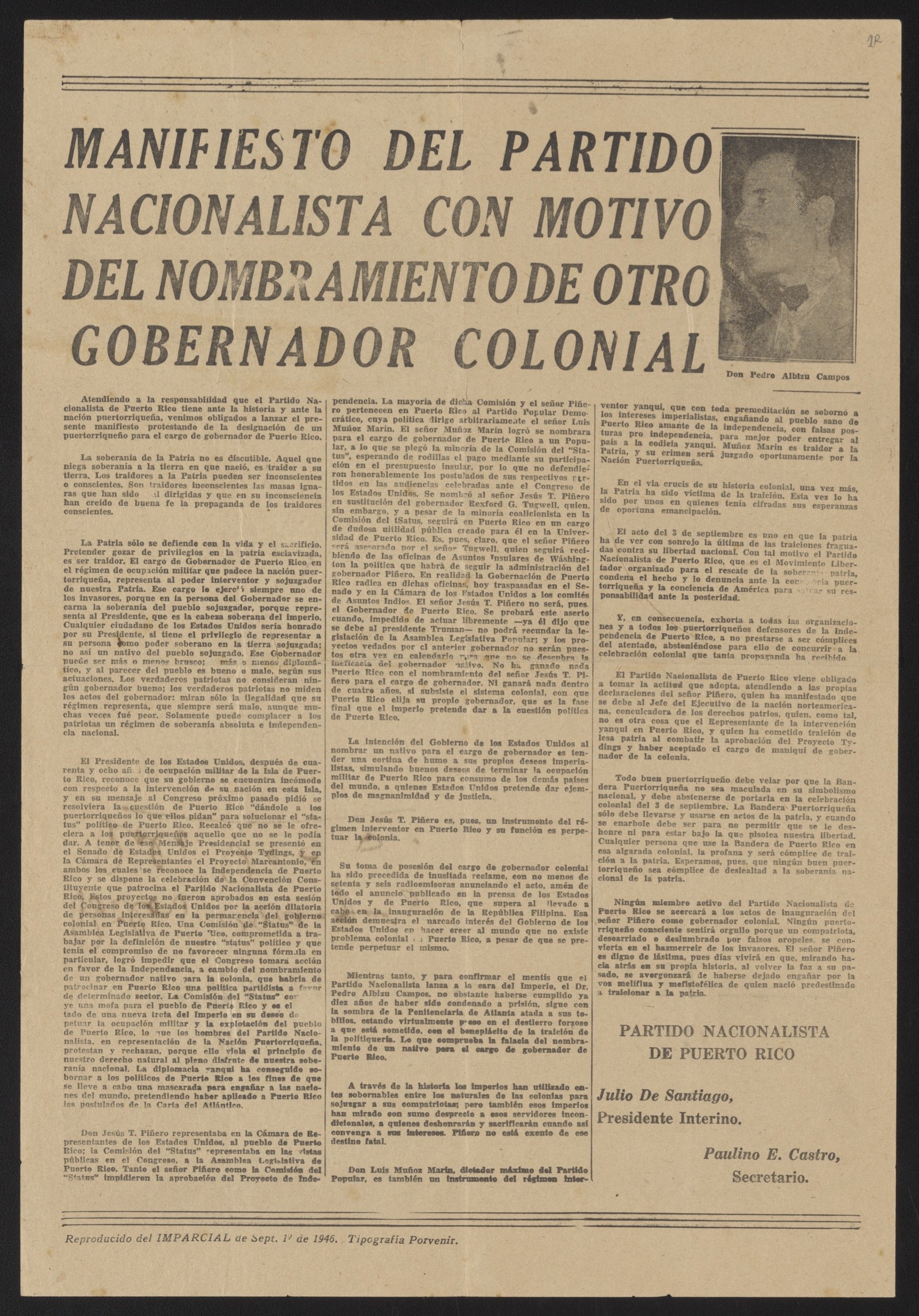 1946, oposiciones polítitcas