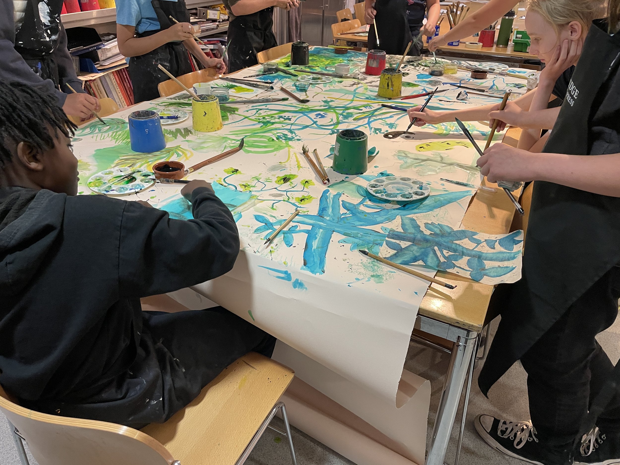 Young people's collaborative tree drawing at The Fitzwilliam Museum Cambridge, England