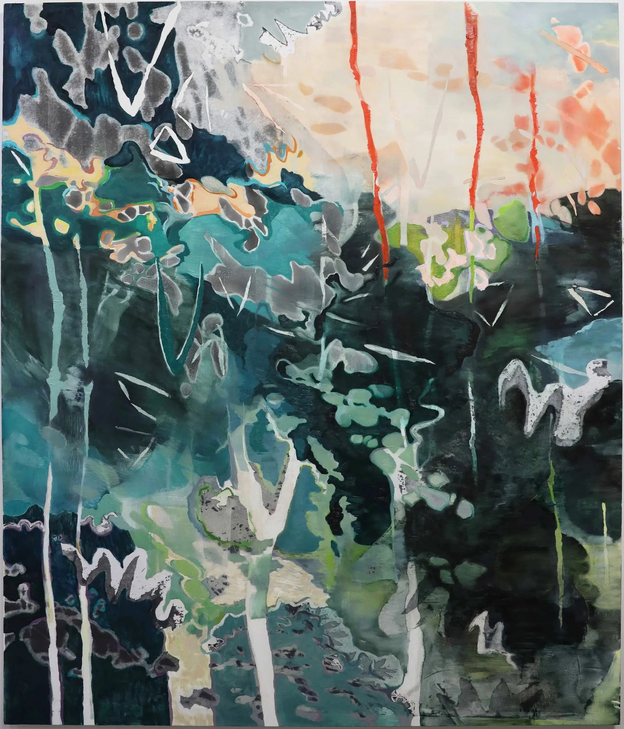 🔴 Rain, 2021, acrylic, oil, and photo transfer on canvas, 72x60"