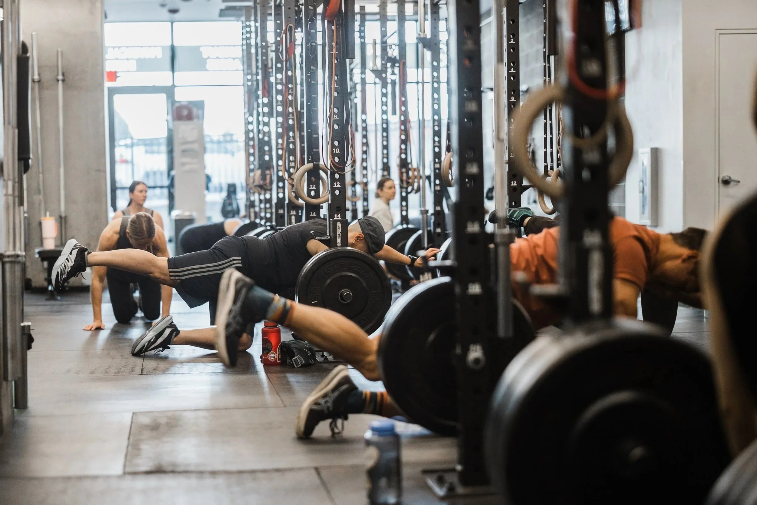 A group workout class with multiple people working out