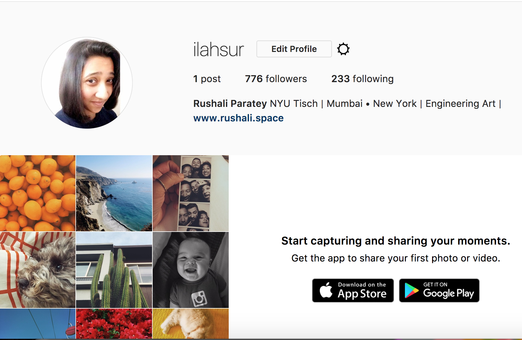 Instagram page as of October 2nd 1:13 am EST