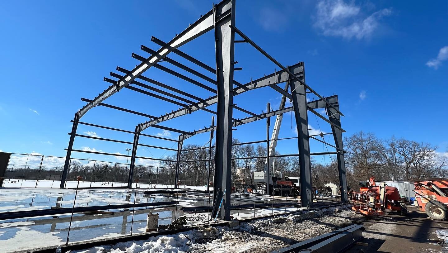The metal building steel is getting erected at butler senior high school. #constructionmanagement #construction #steel